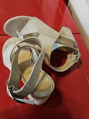 Suede Platform Sandals in Light Taupe Mari A.